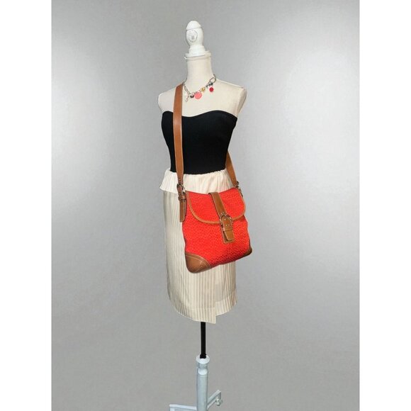 VTG Coach Soho Signature Flap 6378 Red Canvas Tan Leather Convertible Y2K Bag - Picture 3 of 11